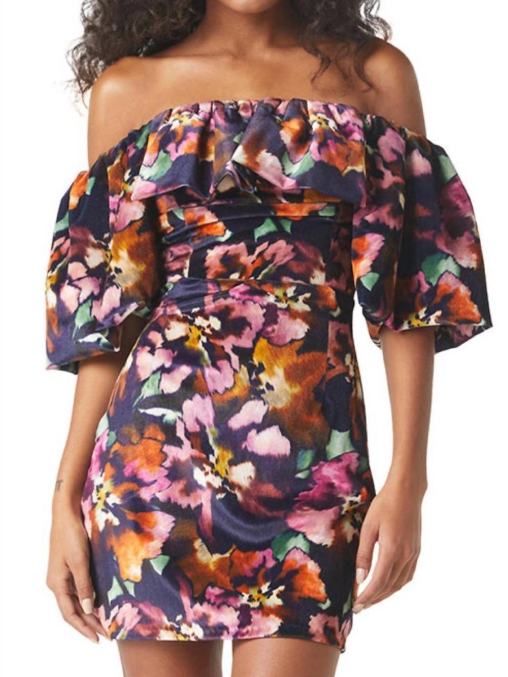Misa Los Angeles Off-Shoulder Floral Mini Dress In Navy Multicolor